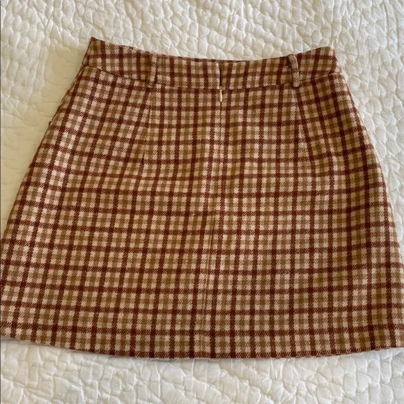 NEW Lulus Sycamore Brown Plaid Mini Skirt High Waisted Micro Mini Womens Small - Picture 3 of 4